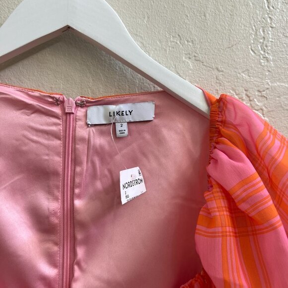 NEW Likely Pink Orange Ruffle Puff Sleeve Mini Dress - Picture 6 of 7